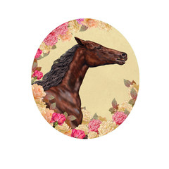 Horse.Composition in oval, retro style .illustration digital painting