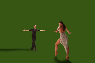 Ballroom dancing isolated on green screen.