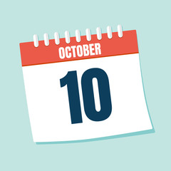 Calendar icon. Calendar Date - October 10. Planning. Time management.