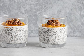 Chia seed pudding with pumpkin, walnuts and honey