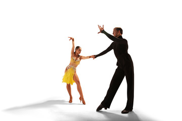 Ballroom dancing isolated on white.