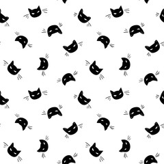Seamless vector day of the dead black cat pattern with hand drawn spooky cat. Funny and happy design for your perfect party.