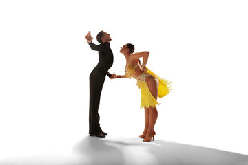 Ballroom dancing isolated on white.