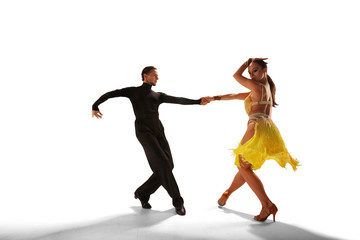 Ballroom dancing isolated on white.