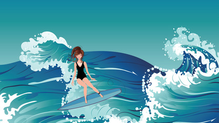 Surfing girl design