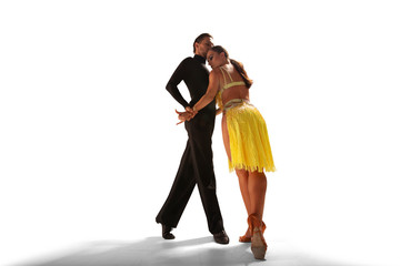 Ballroom dancing isolated on white.