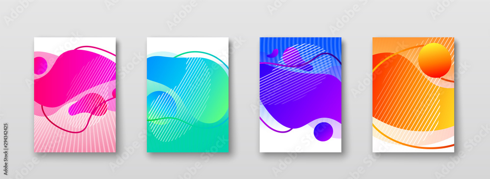 Poster vector illustration of bright color abstract pattern background with gradient line, liquid shapes, d