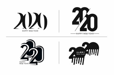 Happy New Year 2020 Text Typography Design Set - Vector illustration.