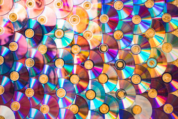 Compact disc background interior wall creative decoration, obsolete technology concept colorful picture 