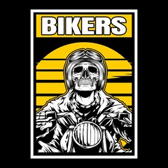 skull bikers wearing helmet hand drawing vector