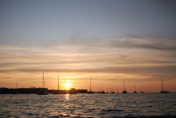 Ibiza, Spain - August 31, 2019  : Sunset in Sant Antoni de Portmany