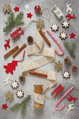 Christmas background. Festive flat layout