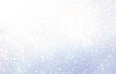 Snow falling on bright pastel subtle background. Delicate winter blurred illustration. Simple cool template.