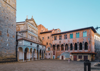 Pistoia Tuscany Italy main square piazza duomo with cathedral and old bishops palace 