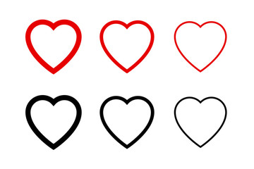 Hearts collection icons. Heart and Like icons. Concept of love. Love symbols. Set of hearts in trendy simple flat and line design. Heart isolated on white background. Outline Love vector signs. Social