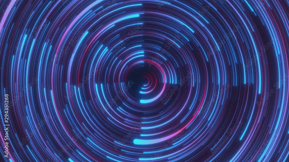 Poster looped animation. abstract background with moving through bright circles in red and blue color. mode