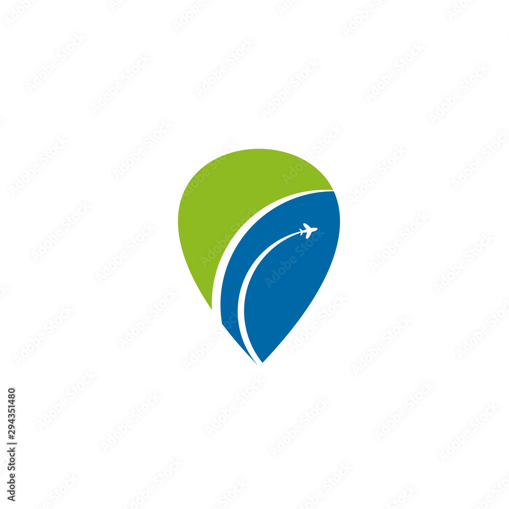 Sticker travel company logo design with using plane icon template