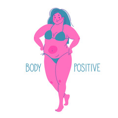 Happy young girl in swimsuits. Body positive concept.