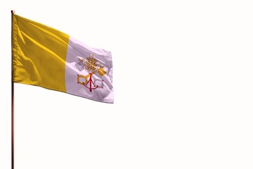 Fluttering Holy See isolated flag on white background, mockup with the space for your content.