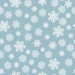 Snowflake seamless pattern. Snow on white background. Abstract wallpaper, wrapping decoration. Symbol winter, Merry Christmas holiday, Happy New Year celebration Vector illustration.