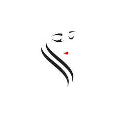 Woman face icon logo design vector template