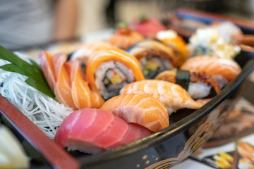Sushi on the plate, japanese food.