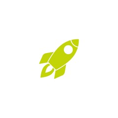 Green Rocket ship with fire. Isolated on white. Flat icon. Vector illustration with flying rocket.