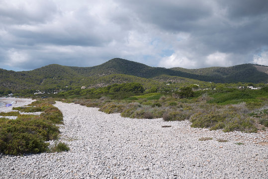 Ibiza, Spain - September 03, 2019  : View of Es Codols beach