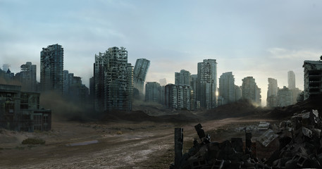 Future Ruined City - obrazy, fototapety, plakaty