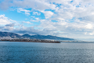 Overview of a breakwater of the port of Athens, Greece