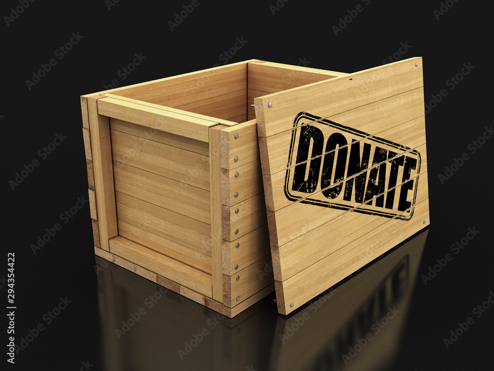 Poster wooden crate with donate. image with clipping path