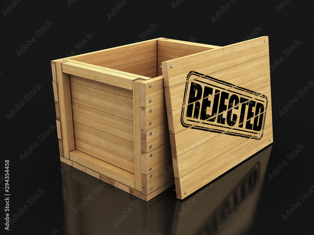 Poster wooden crate with stamp rejected. image with clipping path