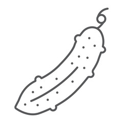 Cucumber thin line icon, fresh and vegetable, vitamin sign, vector graphics, a linear pattern on a white backgrond.