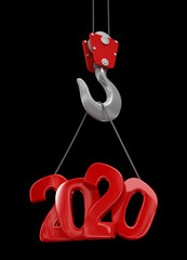 Obraz na płótnie Canvas 2020 on crane hook. Image with clipping path.