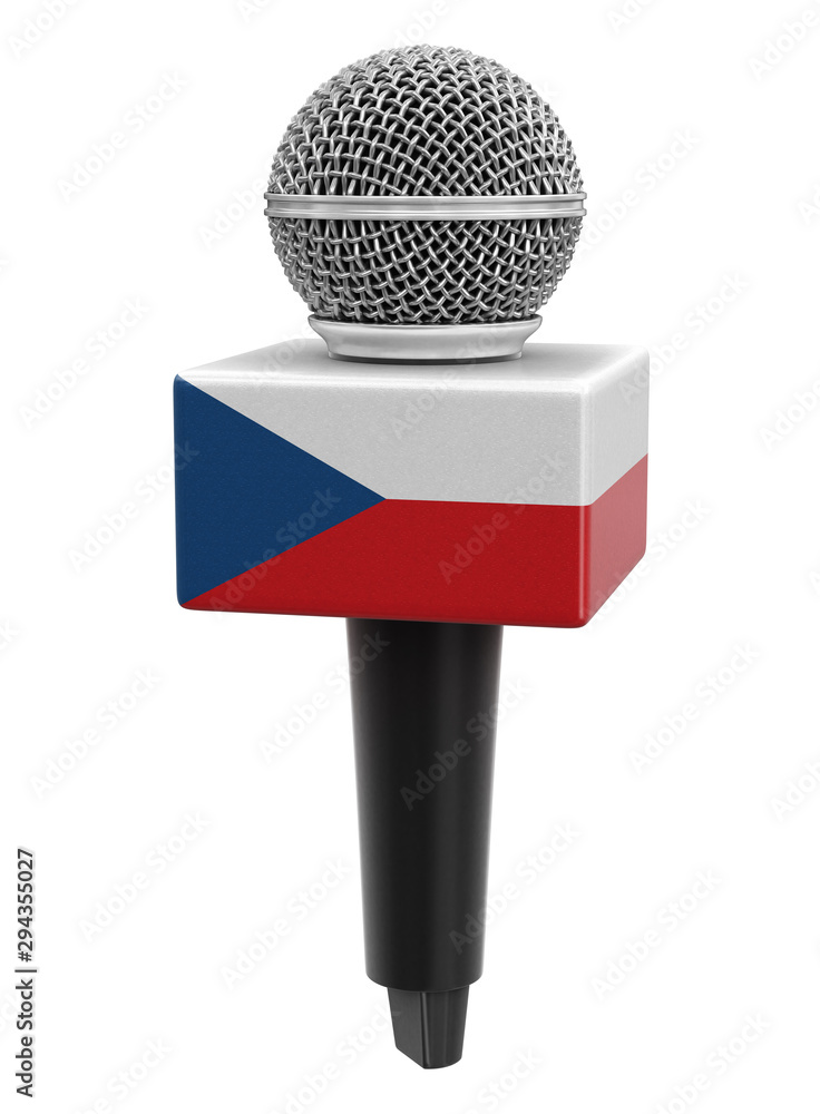 Poster microphone with czech flag. image with clipping path
