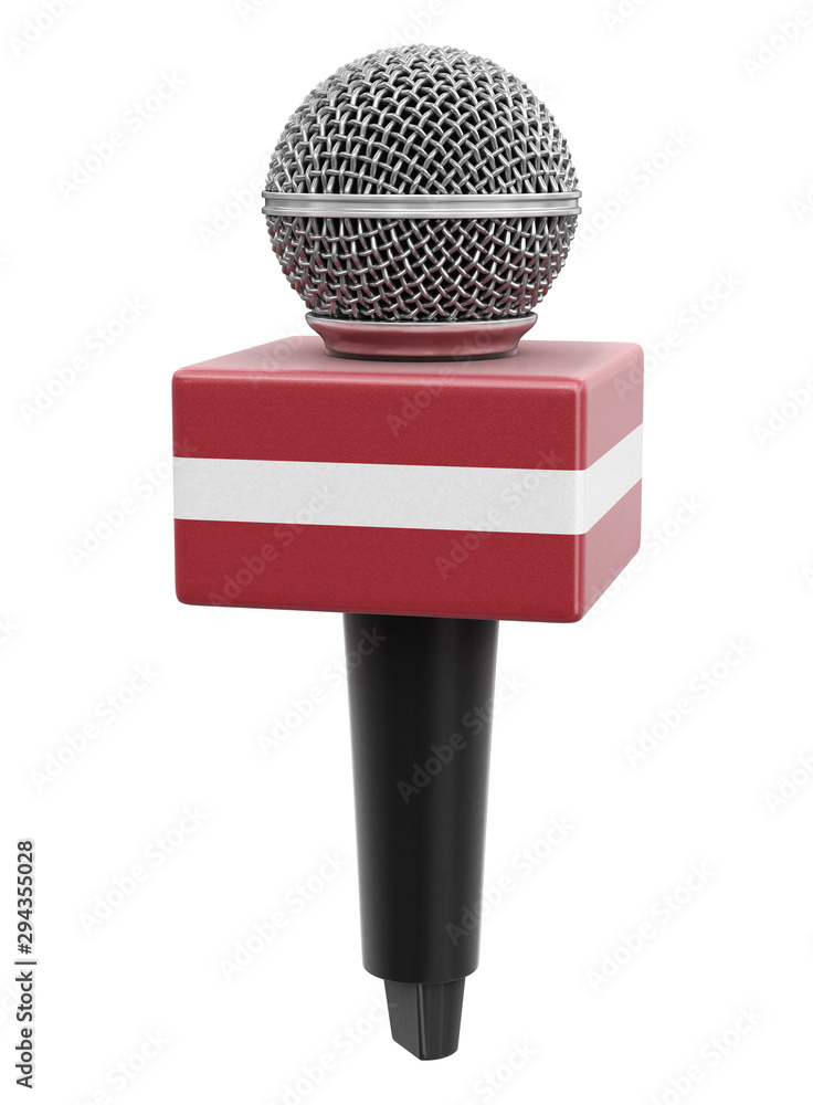 Poster microphone with latvian flag. image with clipping path