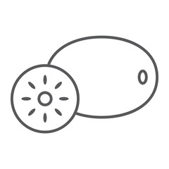 Kiwi thin line icon, food and fruit, vitamin sign, vector graphics, a linear pattern on a white backgrond.