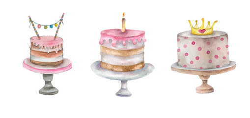 Cake set in watercolor