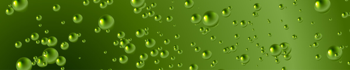 Green 3d water drops abstract tech background. Vector web banner design