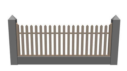 Wooden fence. Isolated on white background. 3d Vector illustration.