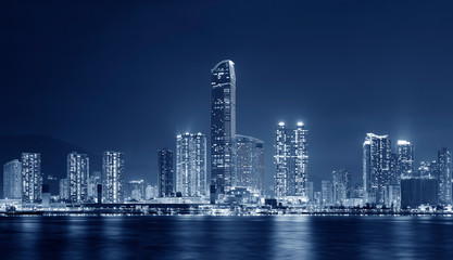 Fototapeta na wymiar Panorama of skyline of Hong Kong city at night
