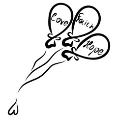 flying balloons with a heart and the words Faith, Hope and Love