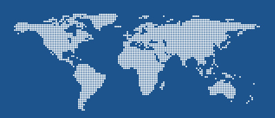 Fototapeta premium Abstract pixel world map. Halftone style. Vector illustration.