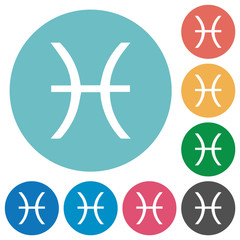 Pisces zodiac symbol flat round icons