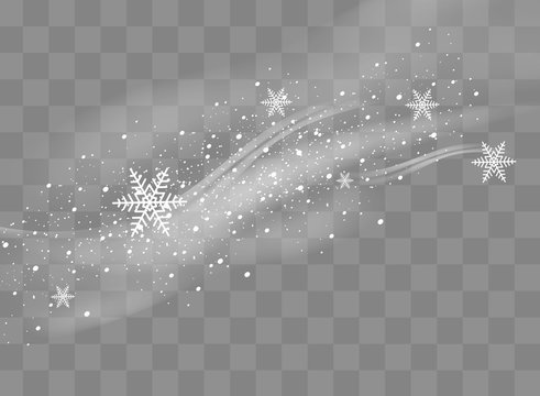 Snow And Wind On A Transparent Background. White Gradient Decorative Element.vector Illustration. Winter And Snow With Fog. Wind And Fog.