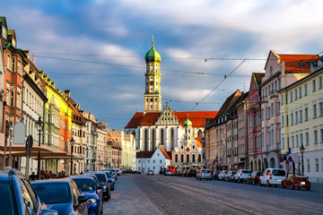  View to the Basilica of SS. Ulrich and Afra in the city of  Augsburg, Germany - obrazy, fototapety, plakaty