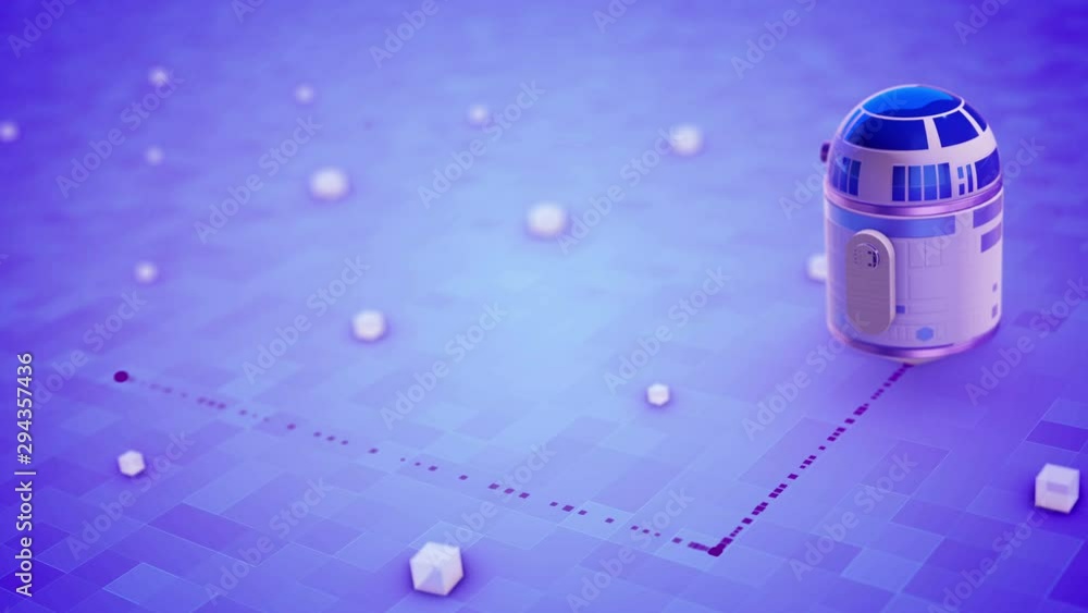 Poster 3d droids leave traces on a checkered floor. artificial intelligence concept. seamless loop.