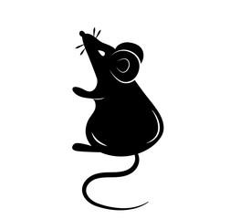 Black silhouette of a rat or mouse on a white background.Vector illustration. Symbols of 2020 Chinese New Year.
