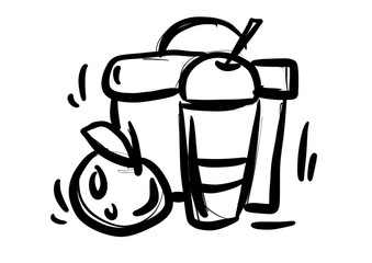 Black flat line icon lunch boxes or containers with food on white background