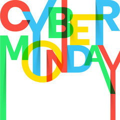 Stylish, colorful text Cyber Monday on white background.